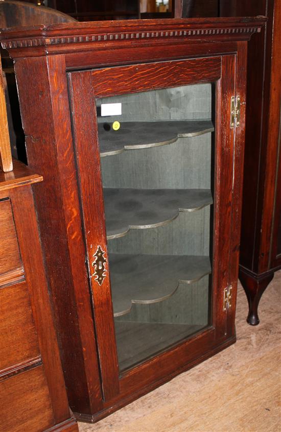 Oak glazed corner cabinet